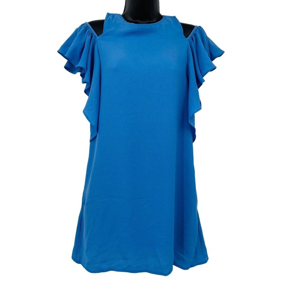 Dress Forum Cold Shoulder Ruffled Short Sleeve Mini‎ Shift Dress Size S
